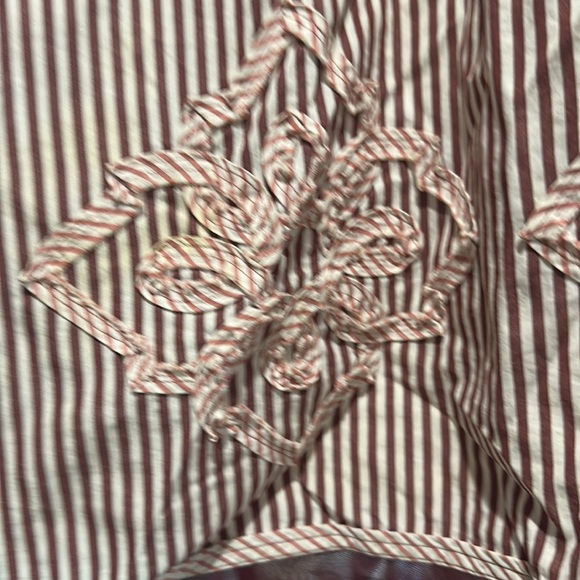 LOFT Skirt A-Line Midi Pinstripe Mesh Hem Floral Applique Cotton Lined Maroon 0 - Picture 3 of 7